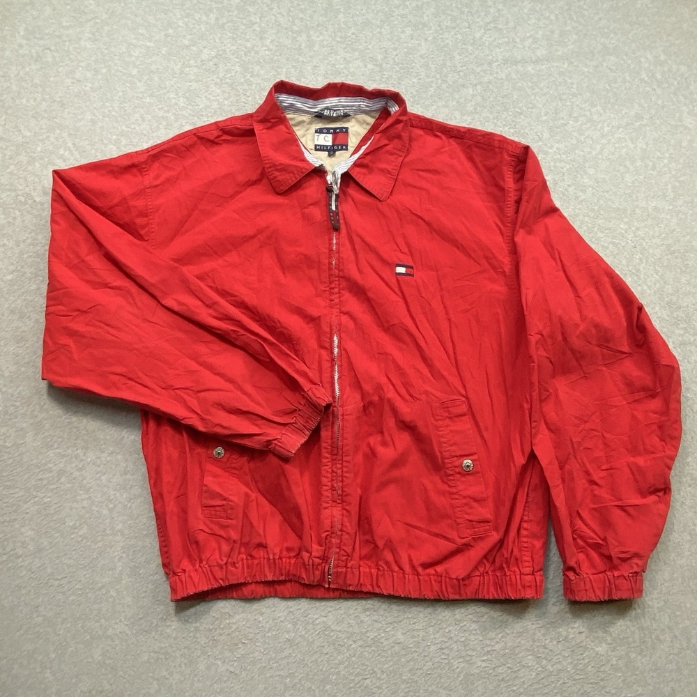 Tommy Hilfiger Harrington Jacket Sz M Mens Red 90s Streetwear Flag Logo Zip Up